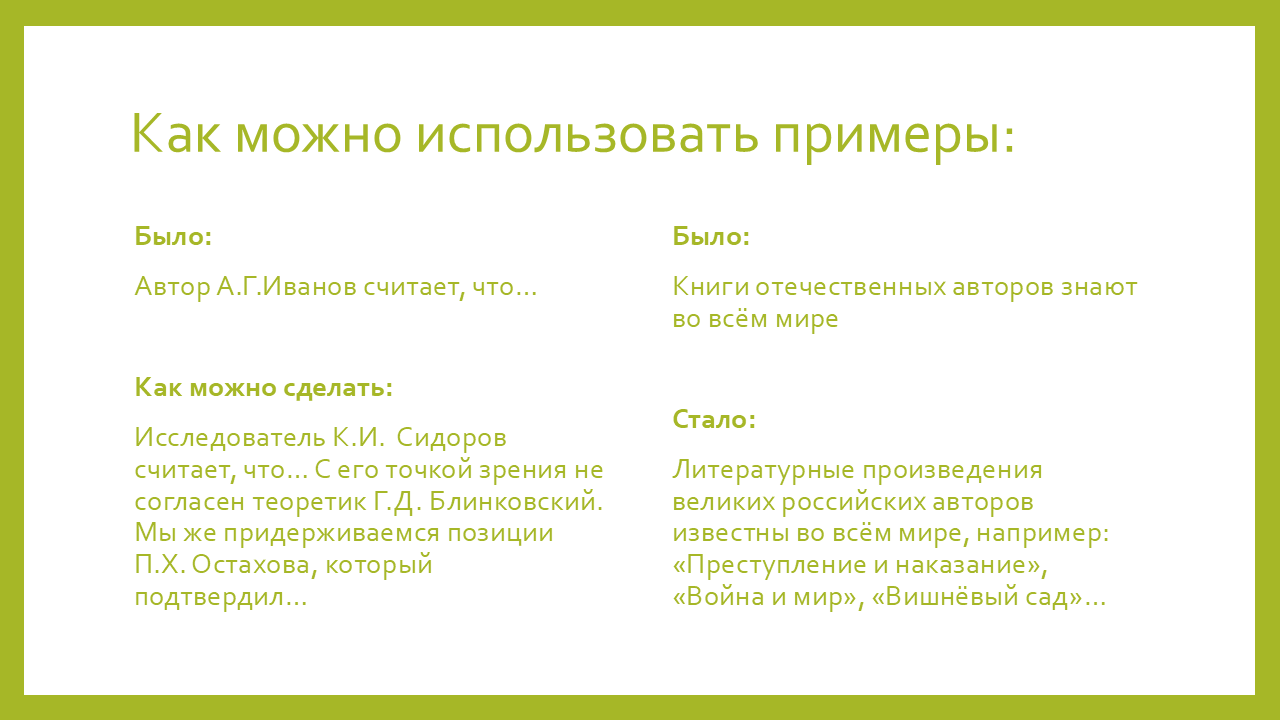 как добавить в текст примеры